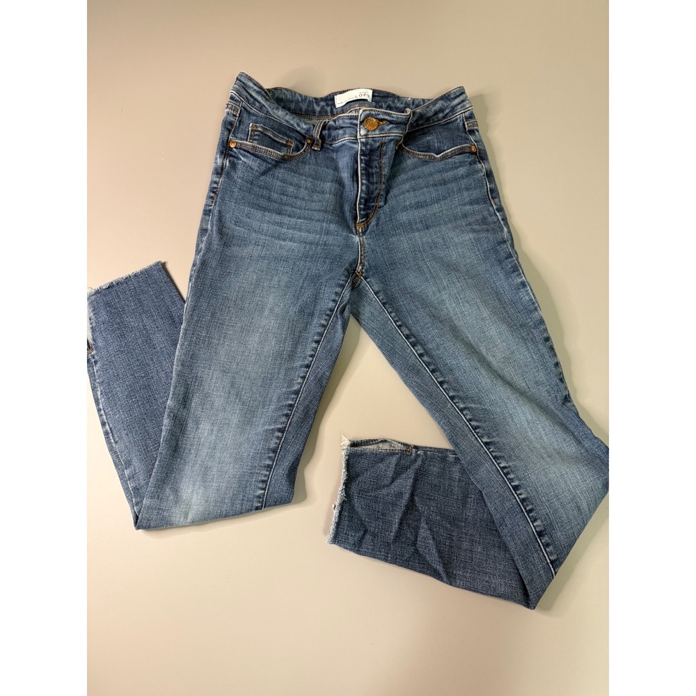 LOFT Curvy Skinny Jeans Womens 28/6 Medium Wash Raw Hem Ankle Denim